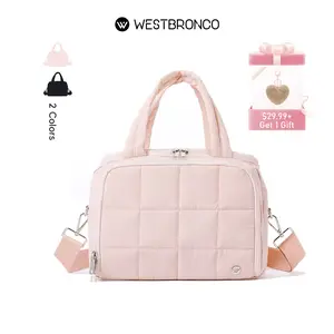 WESTBRONCO Toiletry Bag for Women Mom with Jewelry Organizer Spring Trendy Lightweight Waterproof Multi-Functional Travel Bag Puffy Quilted Makeup Bag Handheld Cosmetic Pouch Cosmetic Pouch Organizer Travel Essentials Bag for girls Gift for Her