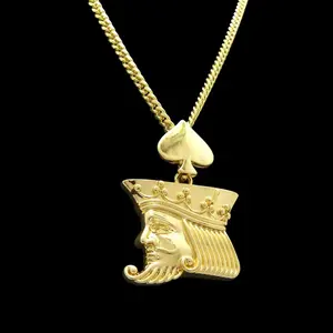 MaxBling81 King of Spade Motif Poker Card Charm Pendant with 4mm Cuban Link Chain, 18-24in Unisex Hip Hop Charms Necklace, Birthday Gift & Daily Wear Chain Jewelry Necklaces