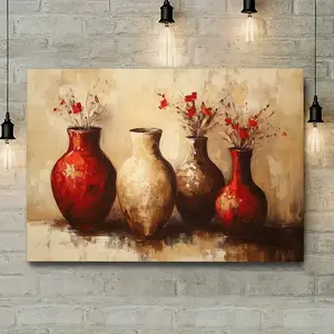 1 Piece Bright Red and Gold Flower Vase Canvas Art - Extra Large Framed Wall Decor, with Wooden Frame, Modern Classic Design, Suitable for Living Room, Bedroom, Kitchen or Home Office, Room Decoration