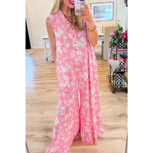 Floral Gaucho Romper in Pink