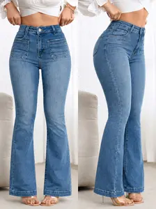 Women's High-Waisted Stretchy Denim Pants - Straight Leg, Boyfriend, Bootcut, Flare, Bell Bottom Styles | Womenswear Bottoms, Style