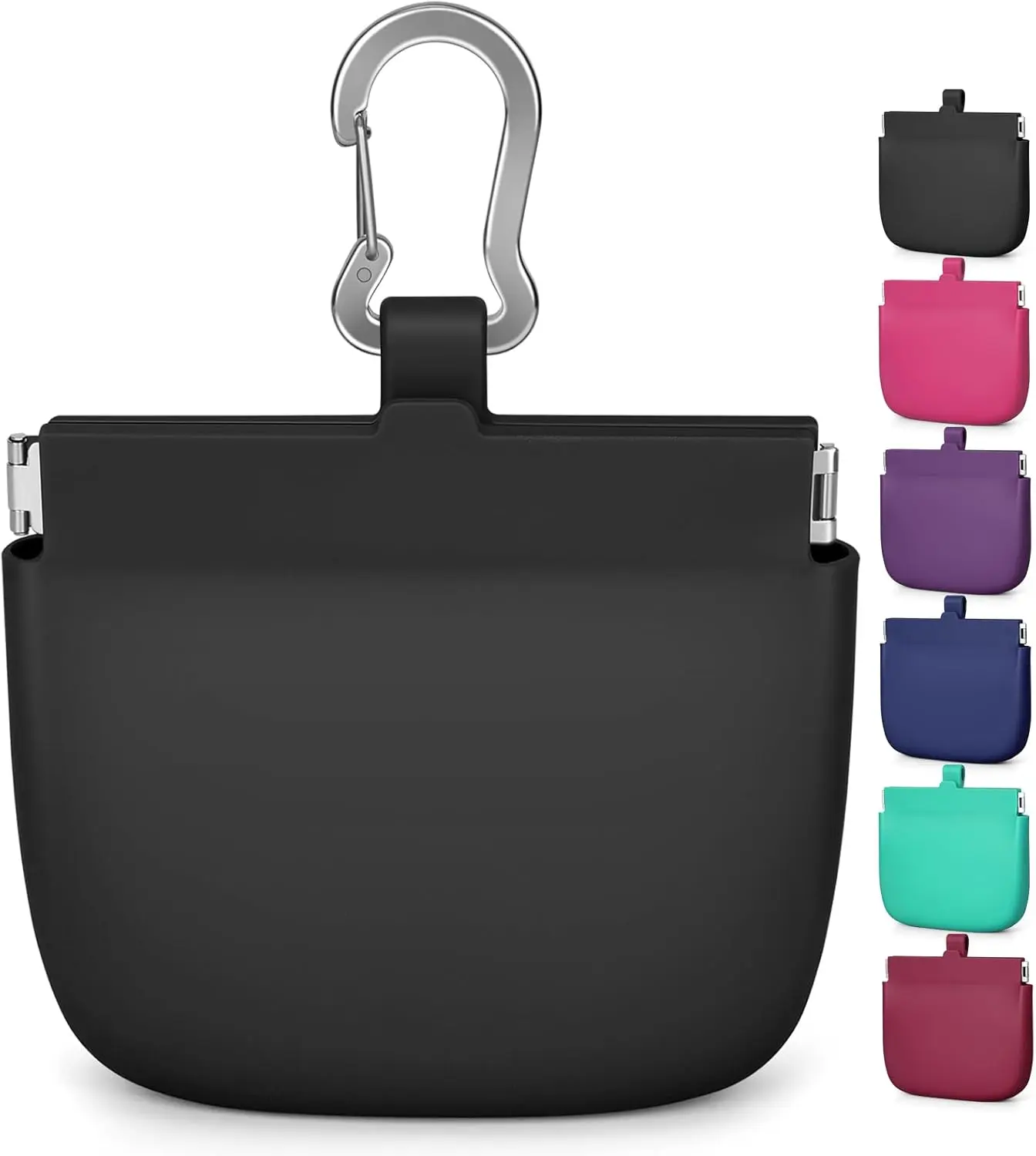 One-Hand Access Silicone Dog Treat Pouch, Small Pocket Sized Training Pouch with Pull Tab & Auto Closing Lid for Easy Pet Training & Walking (Black)