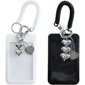 Plastic Photocard Holder with Heart-Shaped Charm - 2 Pack, Photo Card Holder, ID Badge Holder for Student Card, POCA Holder, Personalized Trendy Storage Decorations