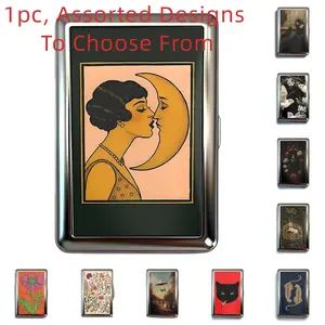 Vintage Artistic Cigarette Box, Portable Lightweight Stainless Metallic Storage Case, Accessory, Diverse Patterns, Unisex, Anti-Pressure, Wear-Resistant, High Aesthetic Value