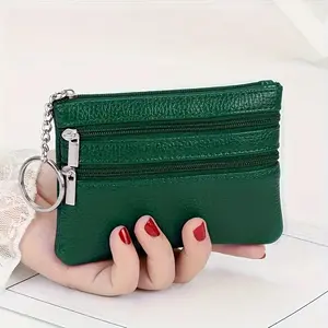 Unisex ultra-thin coin purse, portable mini bag coin purse with keychain, zipper closure PU material, scratch-resistant and rub-resistant, multiple pockets for storage, durable and easy to clean