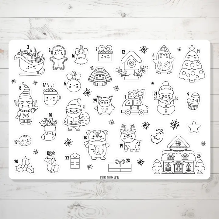 Christmas Countdown Advent Coloring Sticker Sheets for Kids Christmas Gift