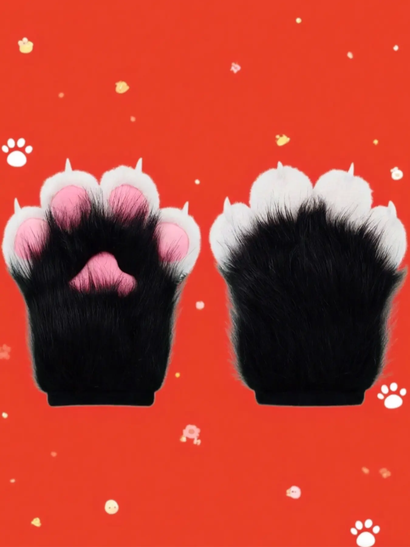Halloween Plush Animal Paw Gloves, Party Accessory Performance Costume Accessories, Party Supplies, Warm Thick Fabric, All Seasons Wear, Fun Prank Props