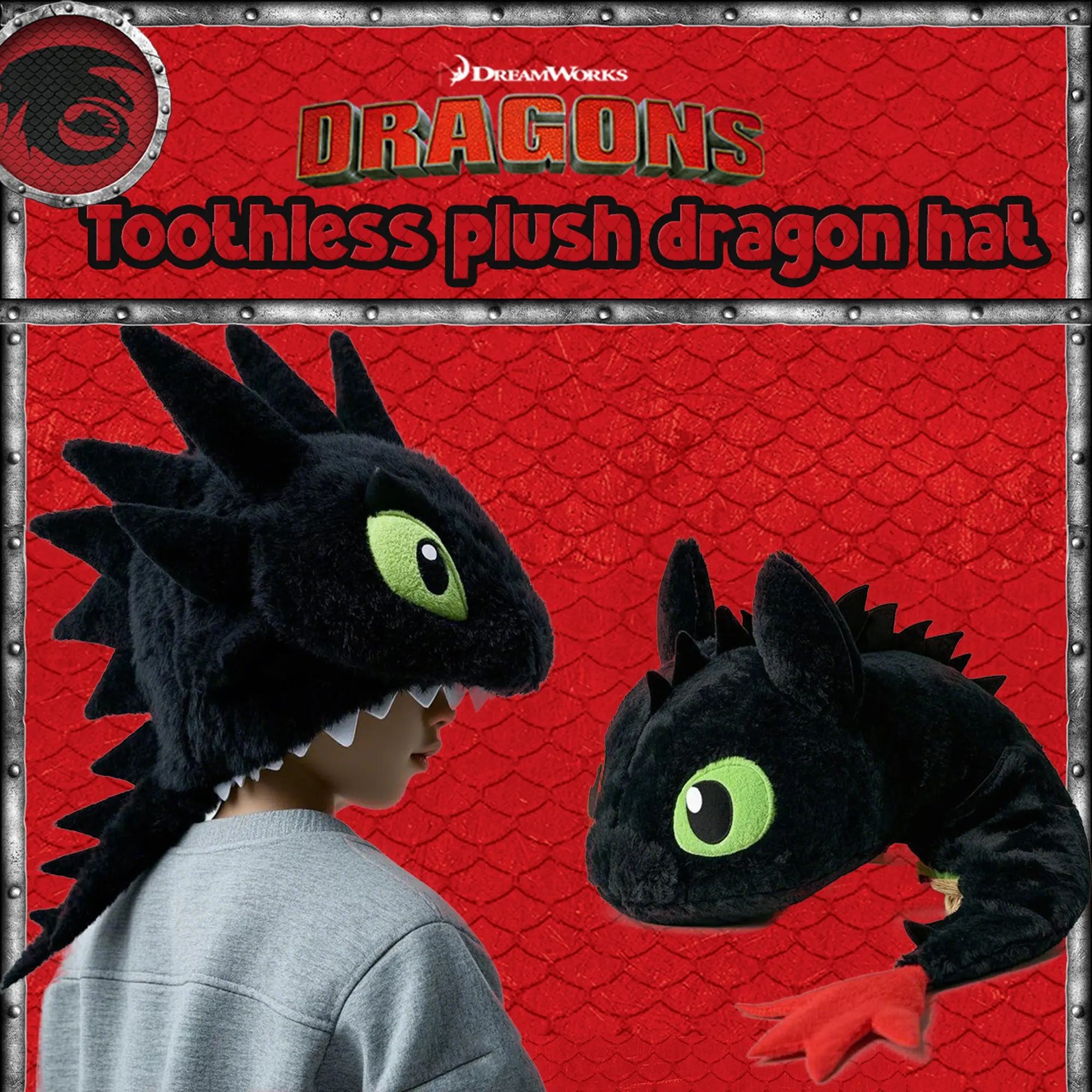 1 Pc Cute 《How to Train Your Dragon》 - Toothless Dragon Funny Hat with Glowing Eyes, Plush Headband, Themed Headwear for Teenagers, Perfect Christmas Gift, Suitable for Parties, Party Accessory