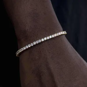 GLD Diamond Tennis Bracelet in Yellow Gold 3mm | Round Cut CZ Stones, Hand-Set, 6-9" Length, 18k White Gold Plated, Lifetime Guarantee