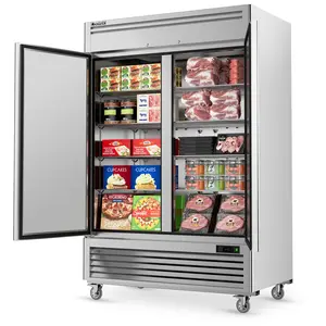Coolski 54"W 2 Door Commercial Freezer, 49 Cu.ft Stainless Steel Reach-in Solid Door Upright Fan Cooling 2 Section Freezer