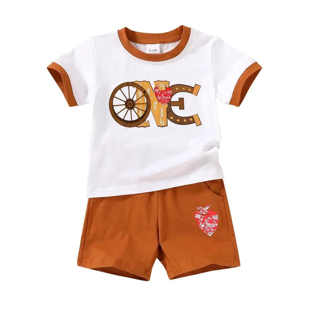 Baby Boy Summer Cotton Clothing Crew Neck Short Set - 1st Birthday "1 Happy Dude" Outfit, Cool Smile Casual Essentials, Gift for Toddler Boys