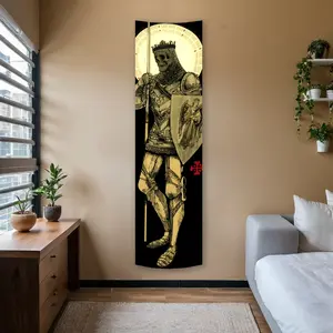 Knight Angel Vertical Banner Tapestry Wall Hanging Medieval Armor Long Narrow Wall Tapestry Golden Art Tapestries Ideal Gifts for Home Decor Enthusiasts Home Decor Supplies Room Decor Polyester Stitched Edges, Durable Decorative Tapestry