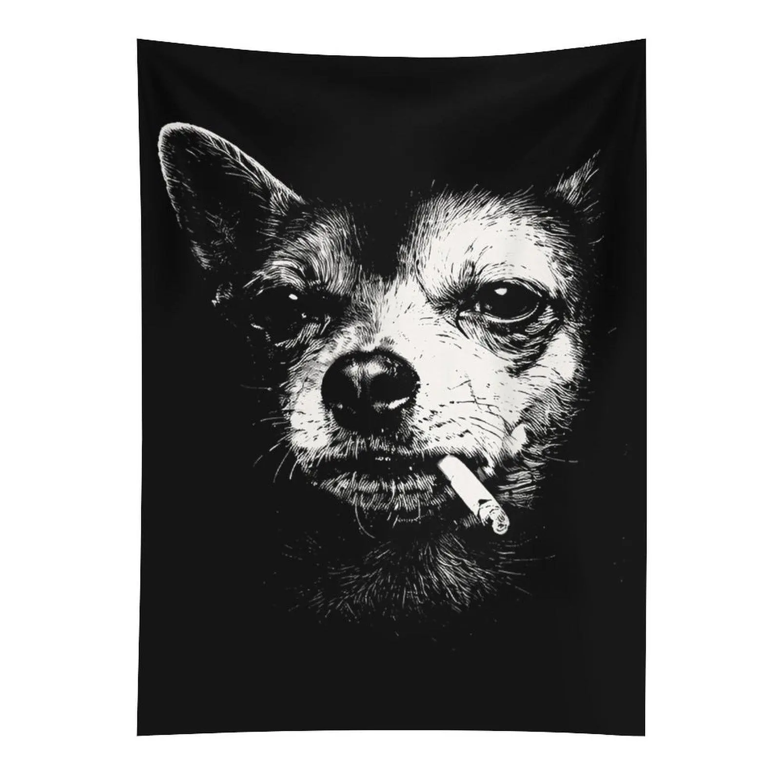 Smoking Chihuahua Dog Meme Wall Tapestry, Funny Dog Wall Hanging, Vintage Bedroom Dorm Room Decor