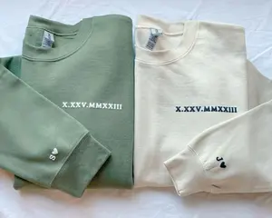 Personalized Puff Print Roman Numeral Date Sweatshirt, Custom Sleeve Initial Couples Sweater, Valentines Day Sweatshirt, Anniversary Gift For Her, Birthday Gift for Him, Couple Sweatshirt, Custom Couple Shirt