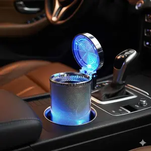 LED Car Ashtray with Leak-Proof Seal & Detachable Stainless Steel Insert - Universal for Car SUV, Easy to Clean, Anti-Slip Base, Ambient Lighting & Smoke-Free Interior Accessory.