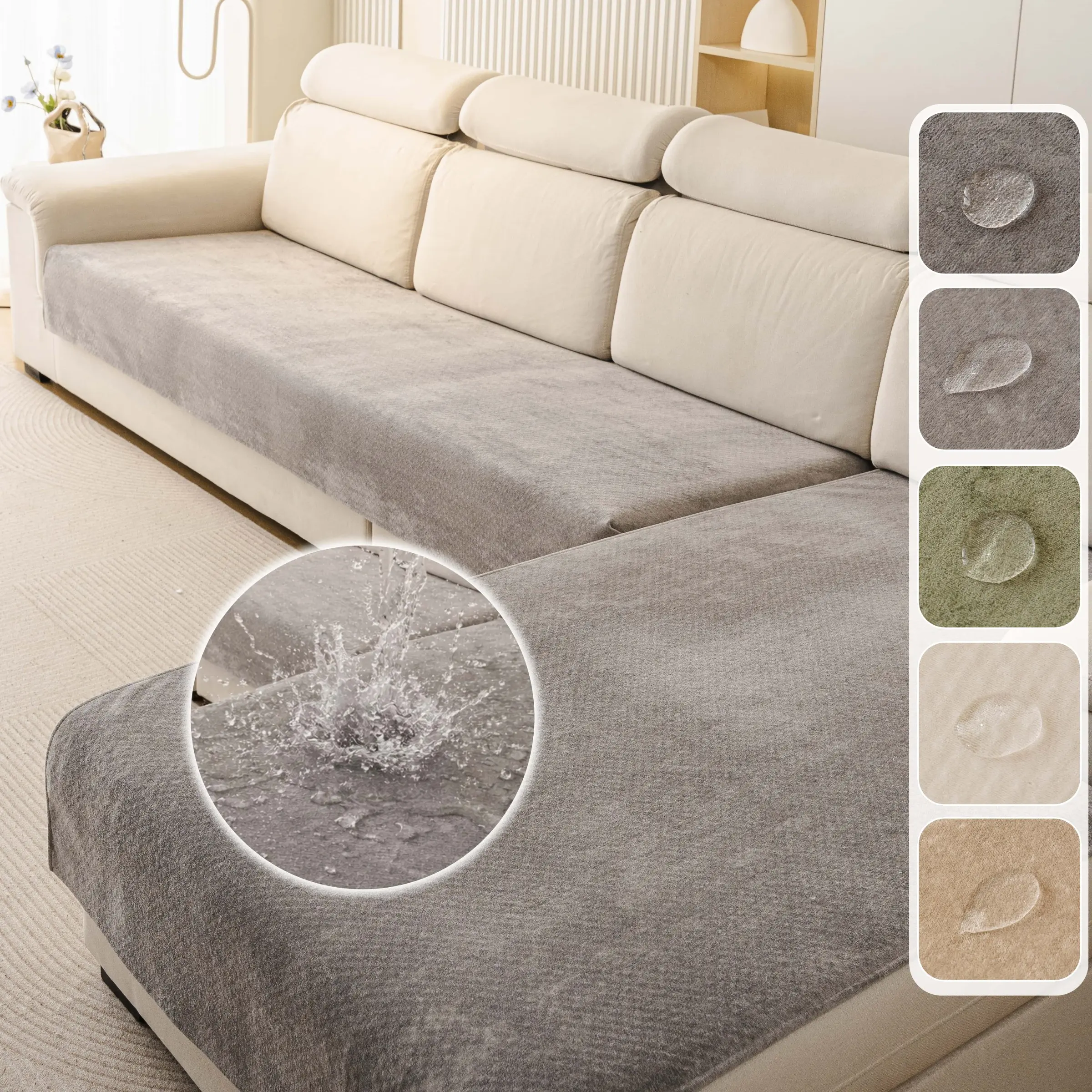 2 PC Waterproof Couch Cover for Couch & Sectional, Spill-Resistant Sofa Cover, Non Slip Couch Cover, Sofa Slipcover, Soft Plush Sofa Pad, Pet-Friendly Anti-Slip Couch Protector, Machine Washable Living Room Furniture Cover