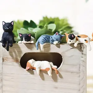 Mini Cat Desk Figurines, 5 Pcs/Set Resin Multi-Pose Kitty Ornaments, Cute Cartoon Style Home and Office Decor, Playful Charming Desktop Companions