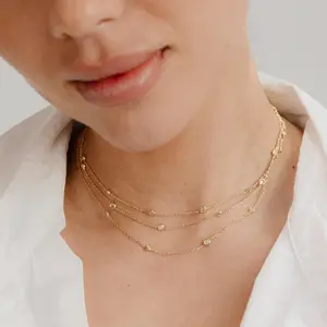 Ettika Crystal Dotted Layered Necklace - 18k Gold Plated Brass Cubic Zirconia Women's Jewelry with 3" Extender and Lobster Clasp Iced Out Chains