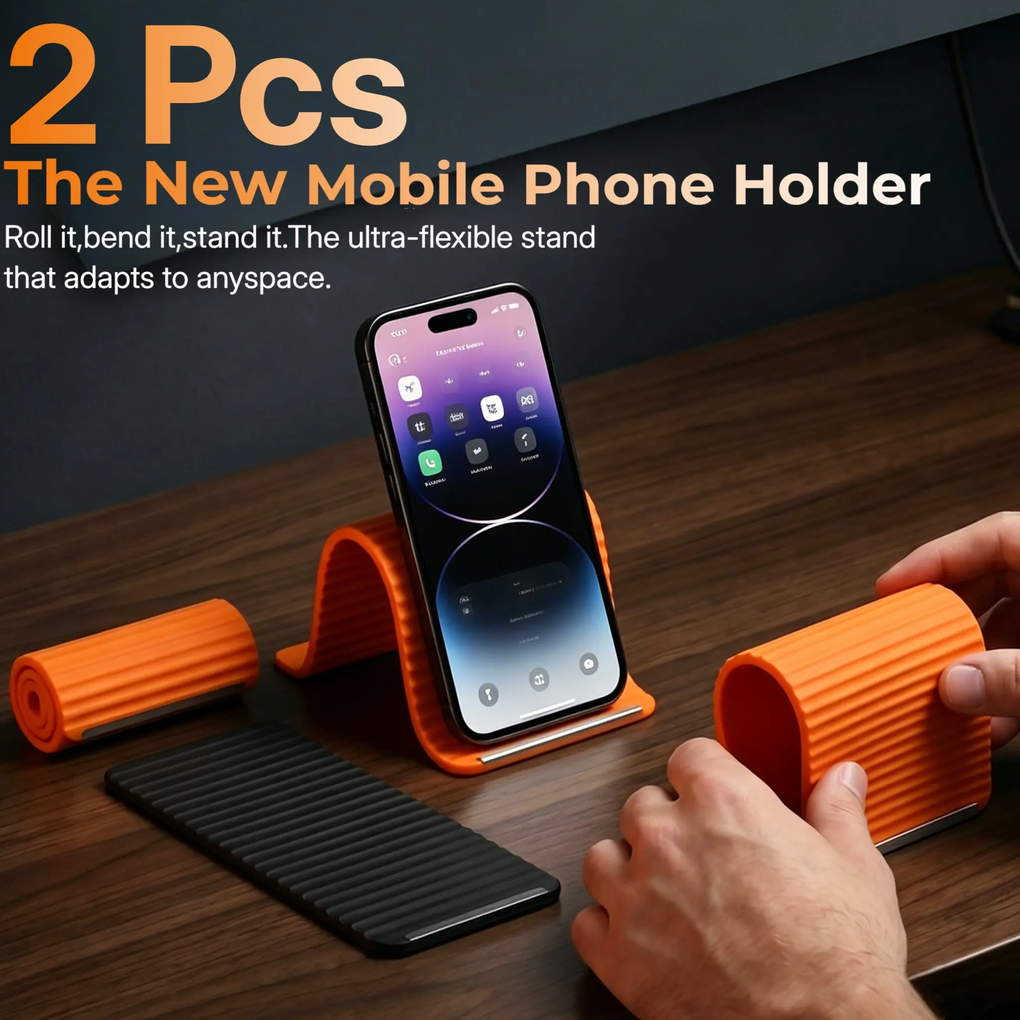 2 PCS 2026 New Flexible Silicone & Aluminum Alloy Phone Stand, Foldable Bendable Shapable Anti-Slip Phone Holder, Lightweight Hands-Free Desktop Cell Phone Bracket for Home Indoor Daily Use - YY