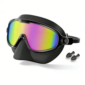 Youth to Adult Swim Goggles, UV Protection/anti-Fog, Clear Wide Vision, Nose Guard Included, Unisex, Free Waterproof Earplugs, Swimming Goggles, Pool Accessories
