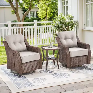 Belord 3-Piece Outdoor Wicker Swivel Glider Chair & Side Table Set, OVOLO Series