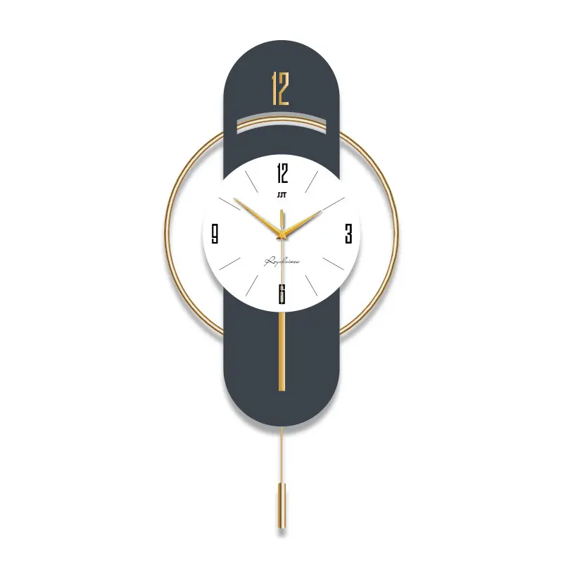 16.5"x33" Modern Round Analog Mechanical Pendulum Wall Clock - Iron Battery Operated Wall Clock with Arabic Dial, 2*AA, Low Noise for Home Office Decor, Circular Wall Clocks