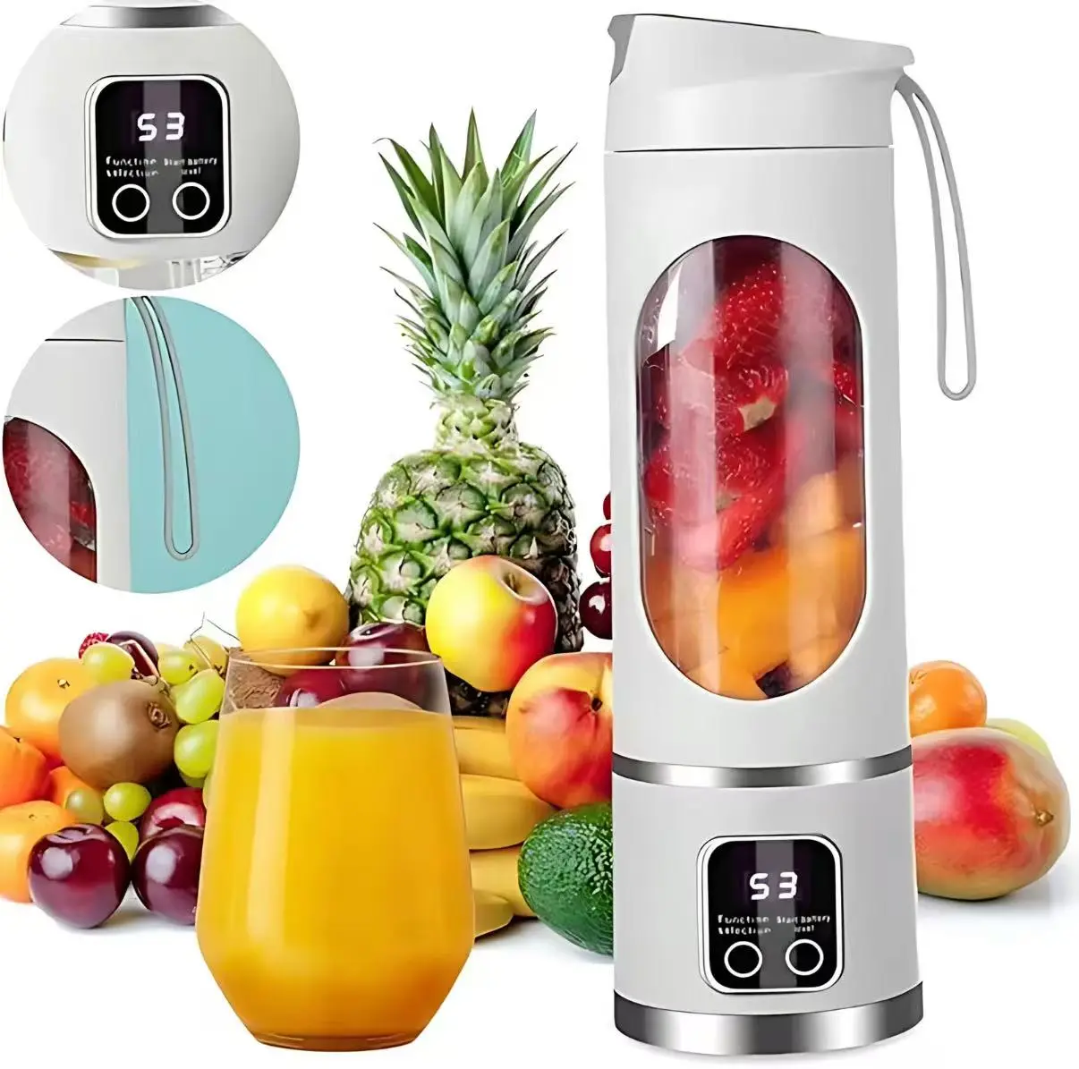 500ML USB Rechargeable Cordless Hand Blender Cup - Summer Camping & Hiking Essential, Smart Drink Mixer, Compact Convenient Versatile White Kitchen Fruit Vegetable Juicer Shakes Smoothies Gadget