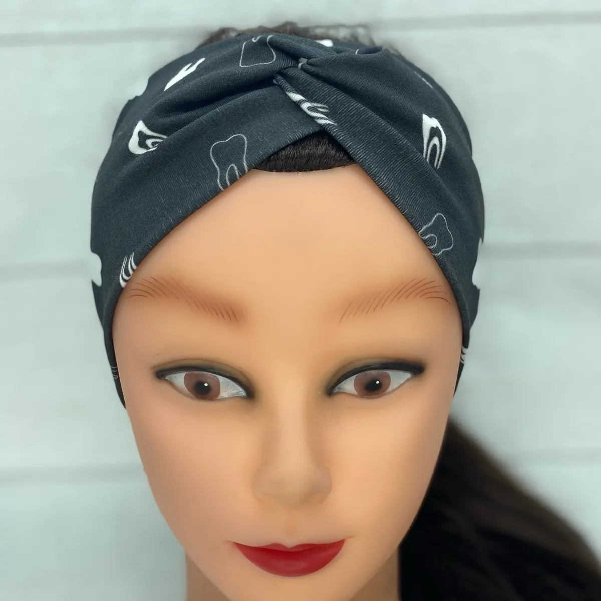 Black tooth Dental twist headband with or without buttons made for dental professionals, womens hair accessory