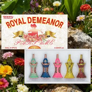 Tonfly Floral Bouquet Perfume Set Five-Piece Dress Series Alcohol-Free Fragrance Oil Set, Women's Luxury Scented Gift Box Fragrance Sets Fragrance Beauty Set