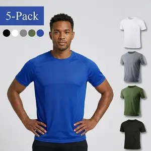 Men's 5-Pack Athletic Short Sleeve T-Shirts - Quick Dry Performance Gym Workout Running Tops - Breathable Sport Training Base Layer, Moisture Wicking Crewneck Shirts for Fitness, Jogging, Sports & Casual Comfort