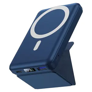 Yiisonger Wireless Charging Power Bank 10000 mAh with Folding Stand, USB-C Cable, Magnetic Design, Compatible with iPhone 22.5W PD Fast Charging Blue Chargeable