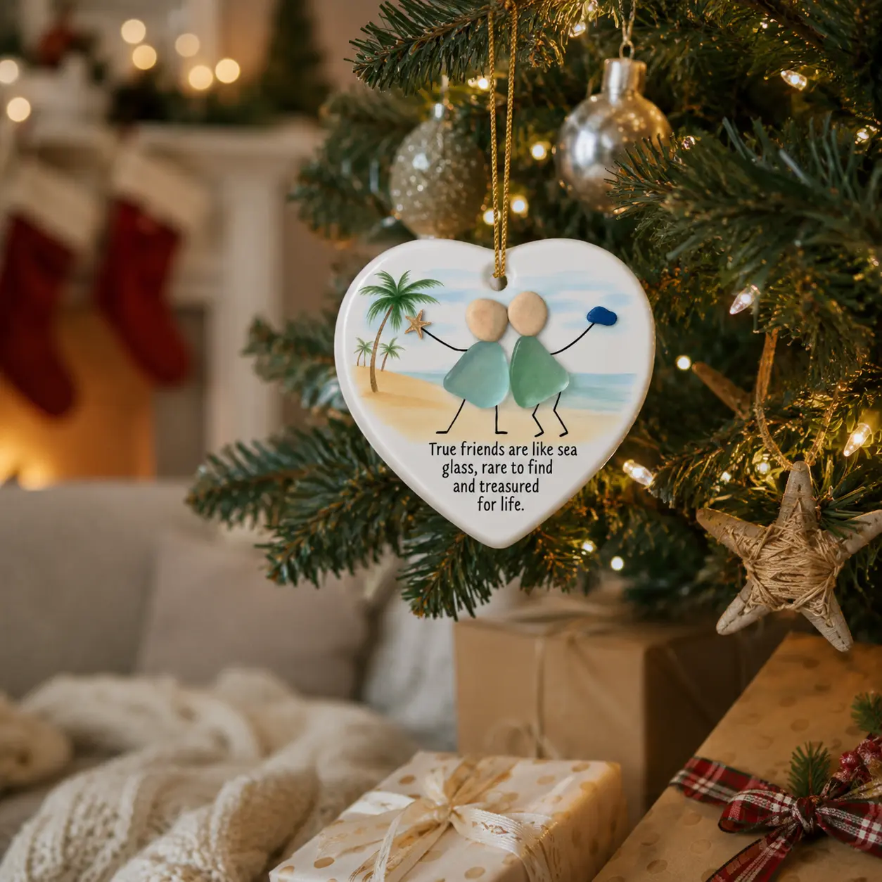 Heart Ceramic Hanging Ornament - Double-Sided Print Home Decor Decoration, Meaningful Token of Friendship, Gift for Best Friends and Classmates, Enhances Living Space for Indoors Use, Enhance Living Space
