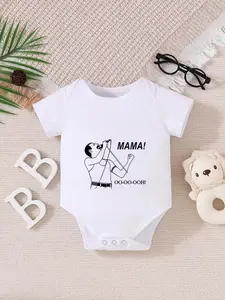 Newborn Summer Short Sleeve Triangle Shirt, Unisex Baby Clothes, Cute Rock Singer Scream Mama! Letter Print Fun Onesie