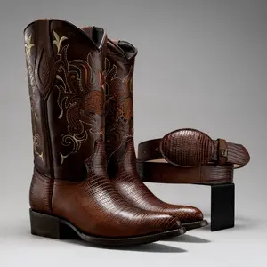 Men's Western Boots: Combo Lizard J Toe Cowboy boots in Genuine Prime Leather