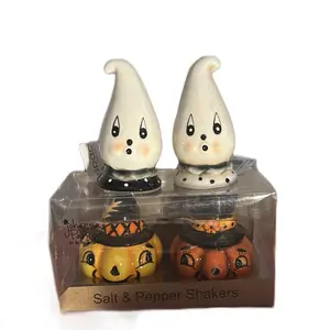 Johanna Parker Salt & Pepper Shakers Bundle - Set of Two Ghost and Jack Design Halloween Themed Kitchen Accessories