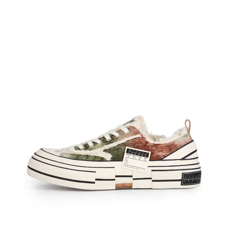 xVESSEL G.O.P Lows Unisex Low-Top Corduroy Tie-Dye Brown Canvas Walking Shoes, Casual Flats for Women