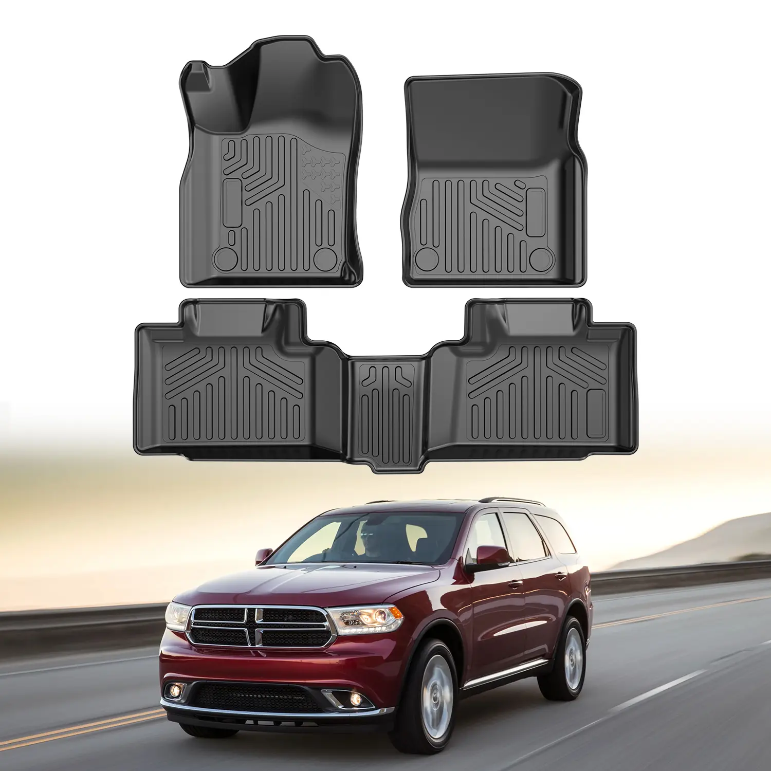 【Summerfinds】VEVOR Automotive Floor Mats,Fits for Dodge Durango / Jeep Grand Cherokee 2016-2024 / 2016-20213 pcs Front and 2nd Row LinersAll Weather Custom Fit TPE Vehicle Floor MatsEasy to CleanBlack, Car Floor Mats, Car Interior Accessory