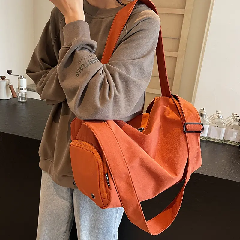 Soft Washed Canvas Duffle Crossbody Bag, Adjustable Wide Shoulder Strap Large Capacity Casual Shoulder Handbag, Minimalist Multi-purpose Bag for Gym, Daily Commuting, School, Shopping and Short Travel