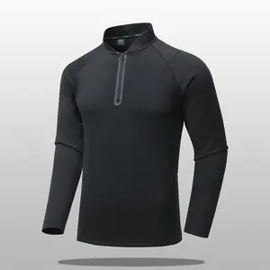 Men's Solid Color Half Zip Sweater, Slim Fit Casual Sports Long Sleeve Top, Sports Jacket, Lightweight Minimalist Design for Workout Training - Compression Top - Sportswear - Men, Men's Sportswear, Casual Sportswear