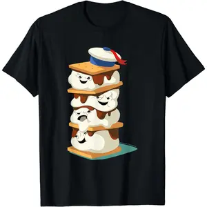 Creative Printed Cotton Short Sleeve Ghostbusters Stay Puft Marshmallow Men S'mores Stack Casual T-Shirt for Men Women