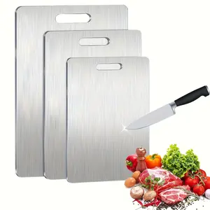 304 Stainless Steel Chopping Board with Handles - Food-Grade, Durable, Reversible, Non-Porous, Odor-Resistant, Easy-to-Clean Metal Chopping Board for Kitchen Prep (Fruit, Meat)