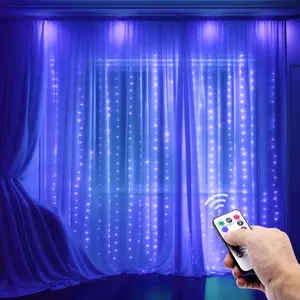 300 LED Curtain String Lights Twinkle Fairy Lights for Bedroom with 8 Lighting Modes USB Christmas Lights for Party Home Bedroom Indoor Wall Room Decor Blue