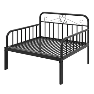 COSTWAY - Extendable Metal Daybed to Twin Size Bed with Guardrails and Armrests-Black