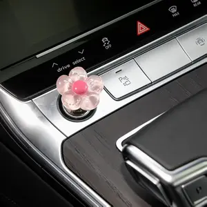 Crystal Clear Resin Push to Start Button Cover Bling Car Accessories for Women Engine Start Stop Resin Flower Starter Cover Pink Car Decor with 3D Layered Petals and 3M Adhesive Back