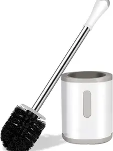 Compact Toilet Brush & Holder Set – Stainless Steel Handle, Deep Cleaning Nylon Bristles, Drip-Proof Bathroom Organizer (White & Grey)