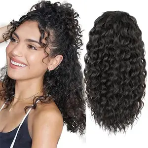 Drawstring Ponytail 18inch Curly Ponytail Extensions Drawstring Ponytail For Black Women  Brown Black Ponytail Extensions For Women Synthetic Hairpiece for Daily Party(Brown Black)