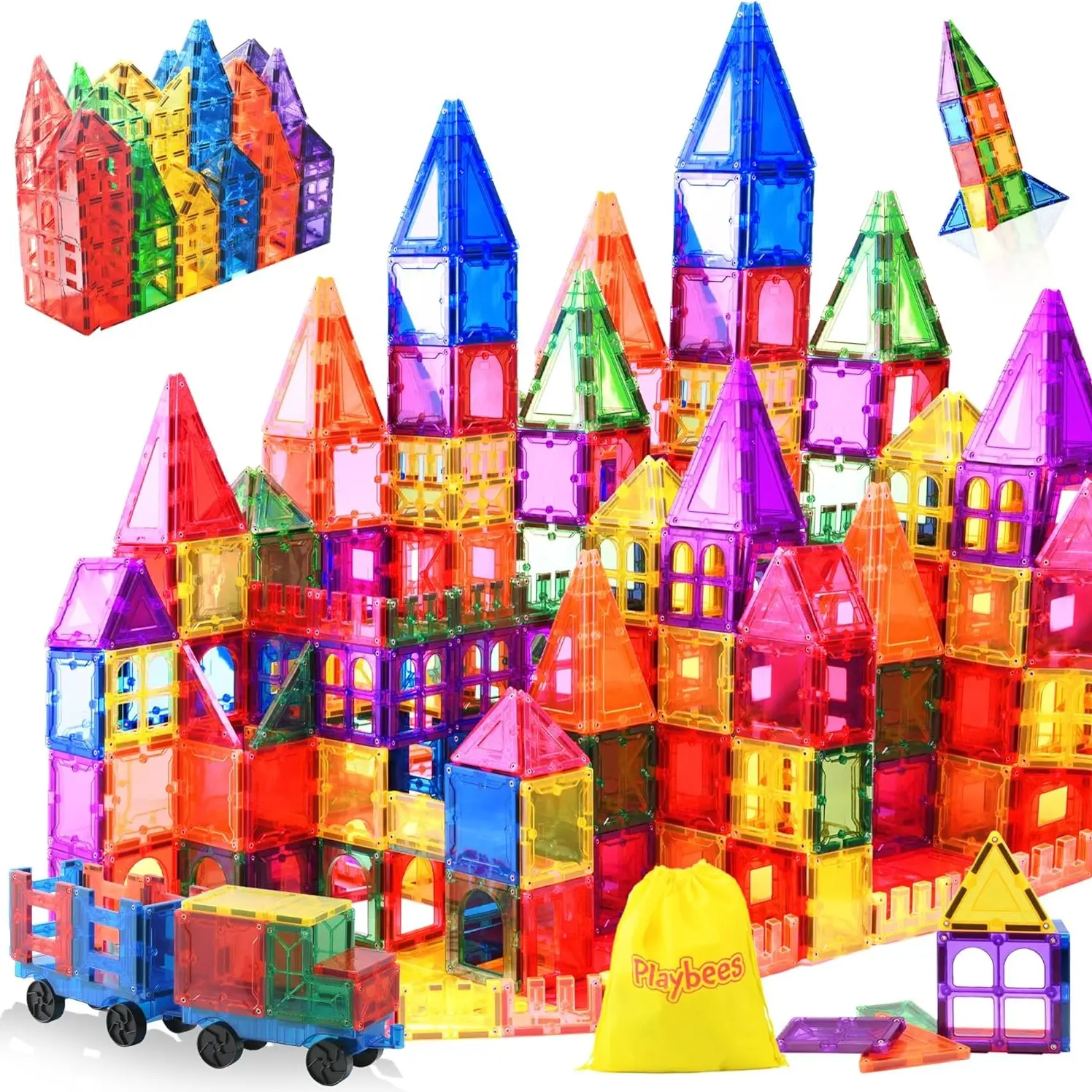 Playbees Magnetic Tiles Kids Toys STEM Magnet Toys for Toddler Magnetic Blocks Building Toys Preschool Learning Sensory Montessori Toys for 3+ Year Old Boys and GirlsToddler Kids Toys 100 piece set