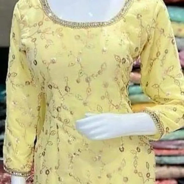 Designer Heavy Sharara Suit with Mirror Work in Yellow Color Long Sleeves Elegant Design