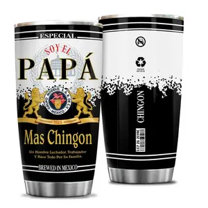 Funny Mexican Heritage 20oz Travel Mug | "Soy El Papá Mas Chingon" Father's Day Gift for Husband Tío Grandpa, Best Badass Mexican Dad Present, Stainless Steel Drinkware for Daily Work Commute