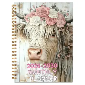 2026-2030 Monthly Calendar - From January 2026 to December 2030, 5-Year Monthly Calendar, Floral Cow Theme Cover Design, Annual Calendar Planner, Month Labels, 60-Month Calendar, 5.5 inches x 8.3 inches, Spiral Bound Planner